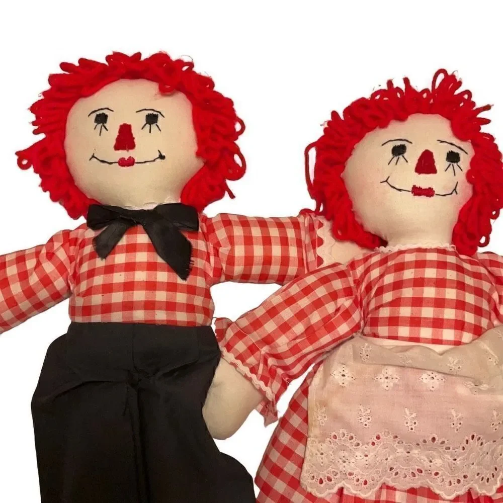 Vintage Handmade Raggedy Ann and Andy, 20”  Cottagecore, RLChristmas, heritage